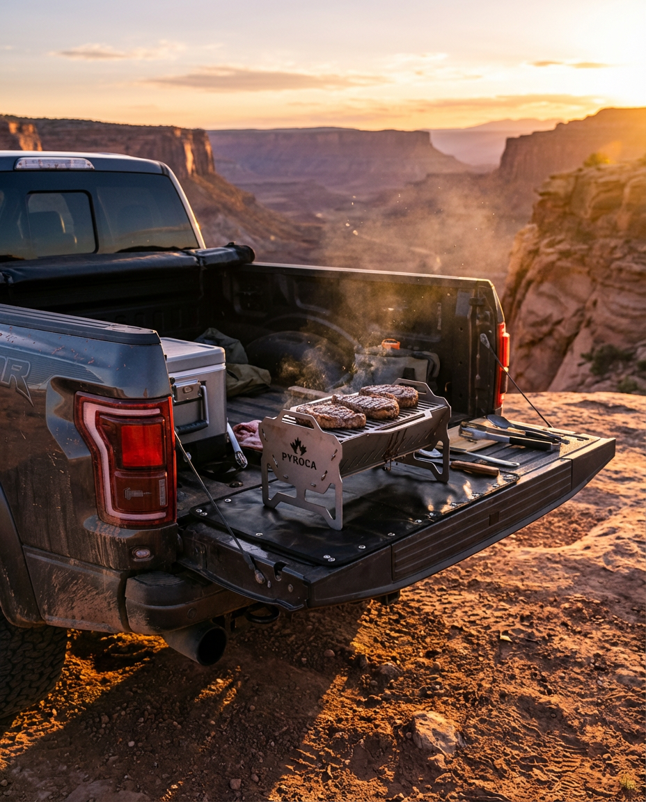 barbecue nomade xl pyroca premium overlanding truck grillade viande