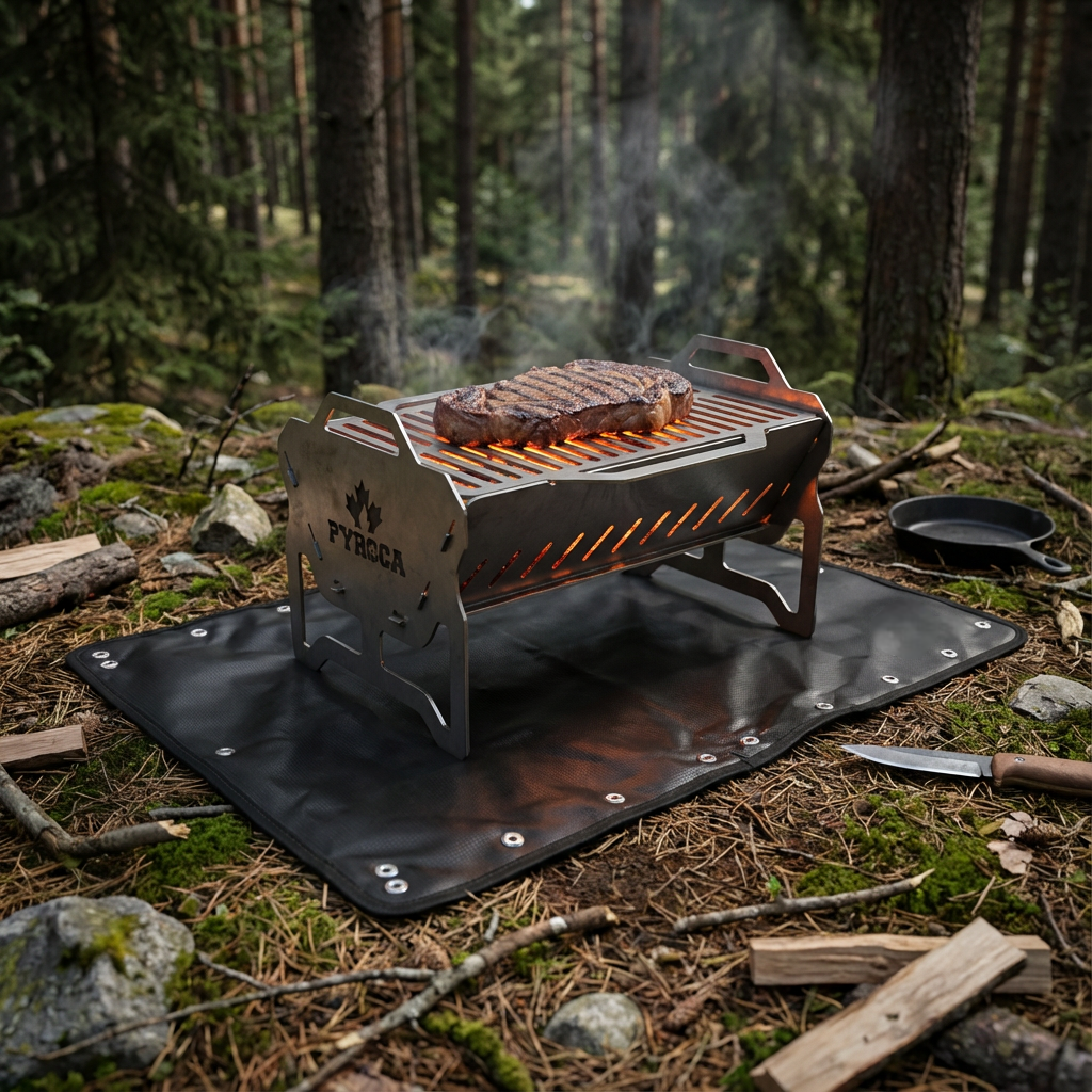 barbecue nomade acier premium pyroca grillade tapis protection bushcraft